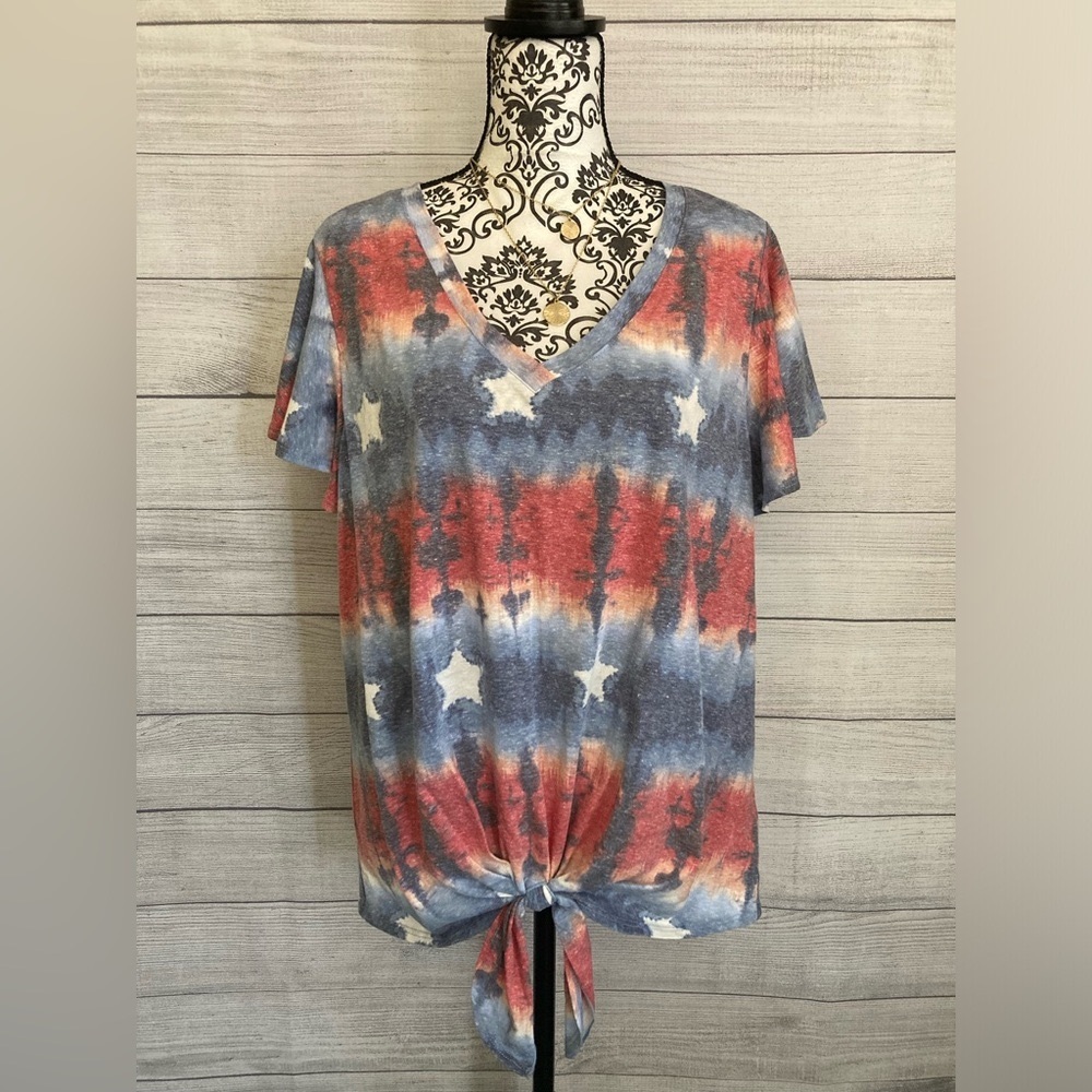 Tru Self | NWT Women’s V-Neck Tie Dye Patriotic  Blouse
